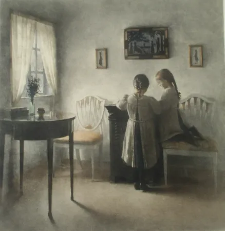 Mezzotint Ilsted - Two little Girls playing