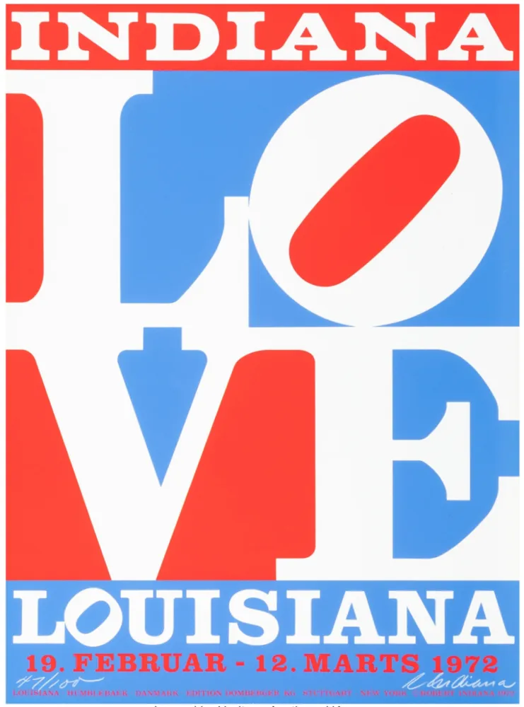 Zeefdruk Indiana - Louisiana, LOVE, 1972 - Hand-signed