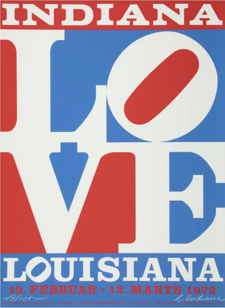 Zeefdruk Indiana - Louisiane, LOVE, 1972 - Hand-signed