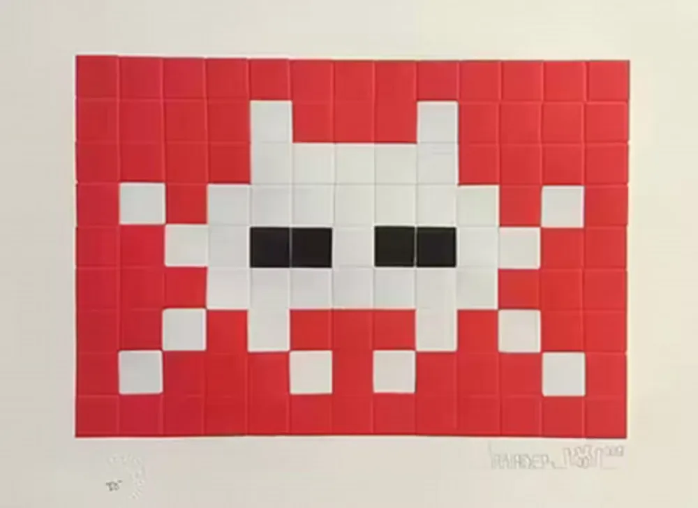 Zeefdruk Invader - Invasion White (with Red and Black)