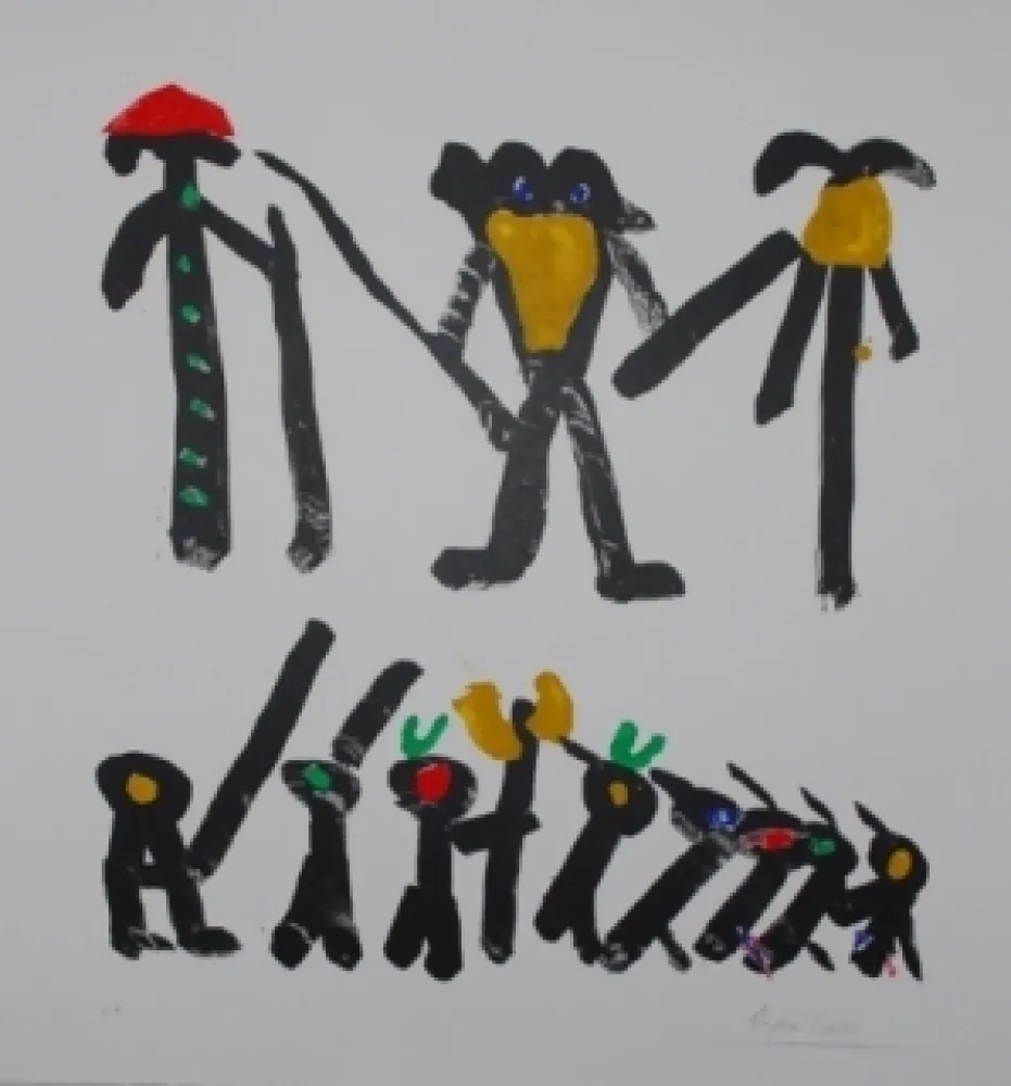 Lithografie Ionesco - L'homme avec deux femmes et leurs enfants