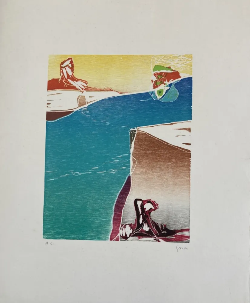 Houtsnede Jorn - Dans le sillage d'if aube