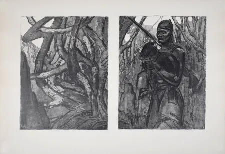 Lithografie Jouve - Homme et animal