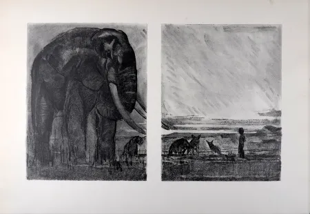 Lithografie Jouve - L'éléphant, La Comédie animale