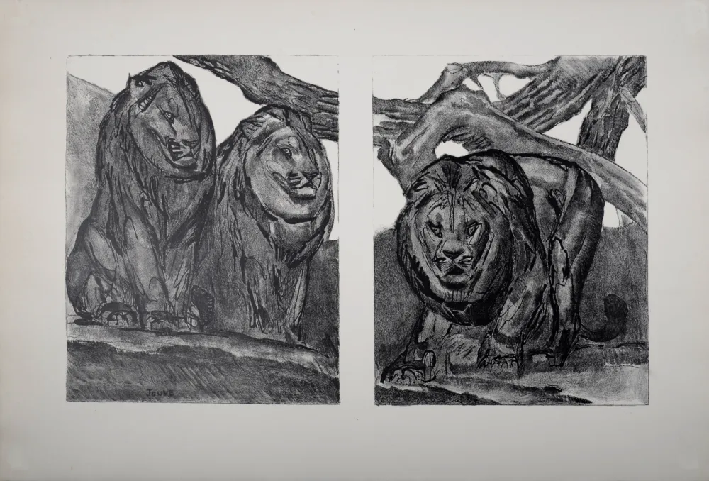 Lithografie Jouve - Les Lions, 1934.