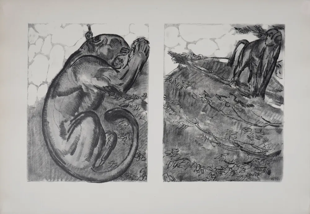 Lithografie Jouve - Panthère et Singe