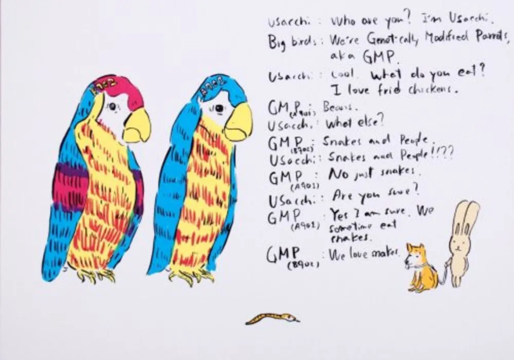 Lithografie Kaga - 2 Genetically modified parrots