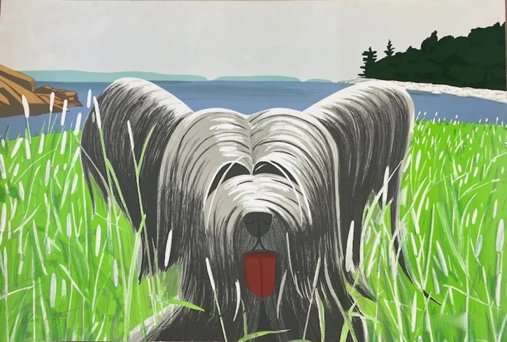 Lithografie Katz - Dog at duck trap