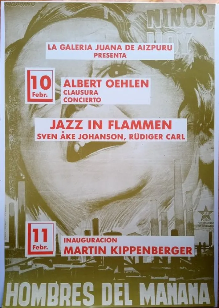 Poster Kippenberger - Affiche Jazz in Flammen - Albert Oehlen, closing, concert. 11 Febr. Opening