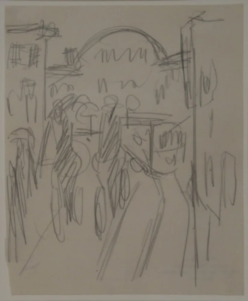 Geen Techniek Kirchner - (Bahnhof Friedrichstrasse mit Radfahrern, Passanten und Strassenbahn)