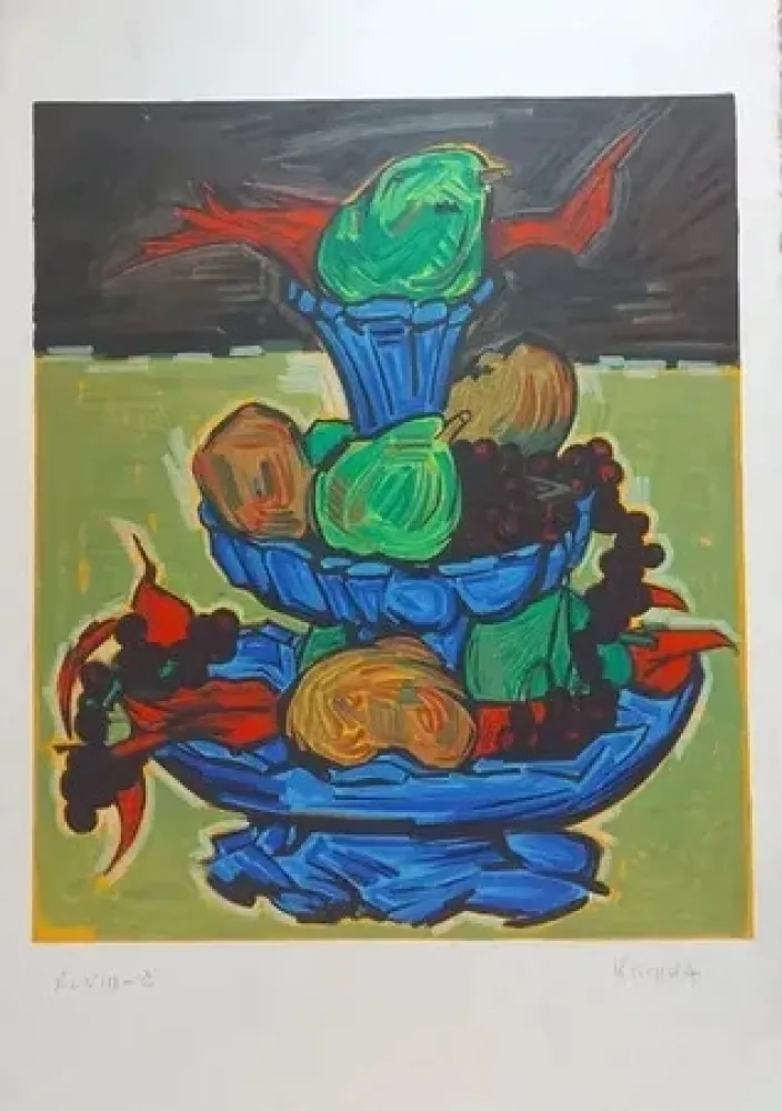 Lithografie Kischka - Nature morte au compotier bleu (1972)