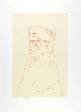 Lithografie Klimt - La femme à l'écharpe, 1910 | Woman with Scarf, 1910 (Dame im Dreiviertelprofil nach links, den Mund und einen Teil der Frisur durch Umhang verdeckt)