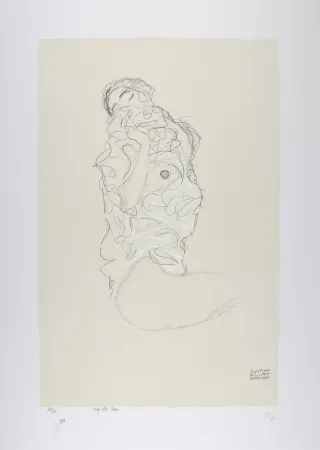 Lithografie Klimt - La fille aux yeux fermés, 1917 | The girl with closed eyes, 1917  (Reclining Female Semi-Nude with Closed Eyes / Liegender weiblicher Halbakt mit geschlossenen Augen).