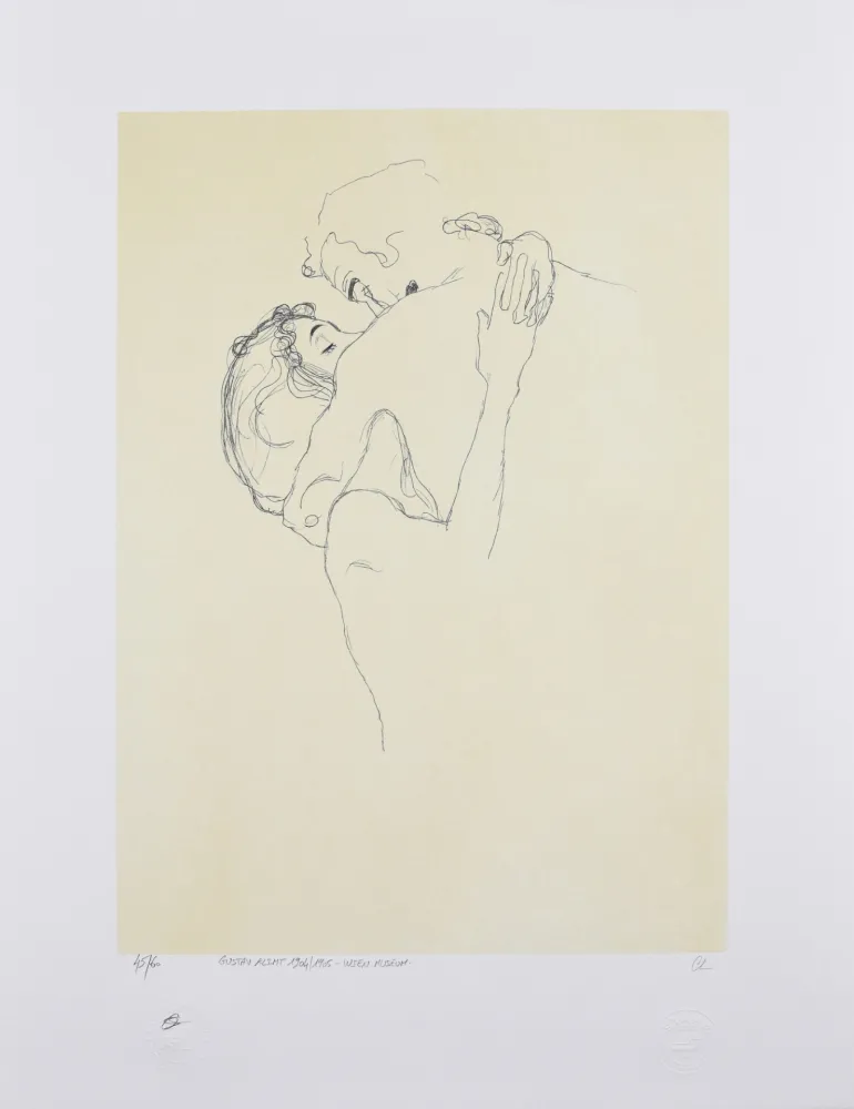 Lithografie Klimt - LES AMOUREUX / LOVERS 1904-1905 / Upper bodies of an embracing couple