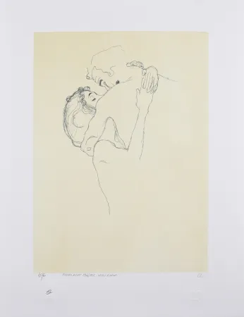 Lithografie Klimt - LES AMOUREUX / LOVERS 1904-1905 / Upper bodies of an embracing couple
