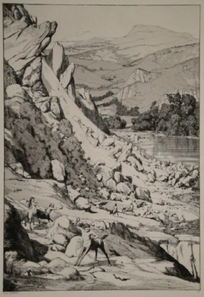 Ets En Aquatint Klinger - Bergsturz