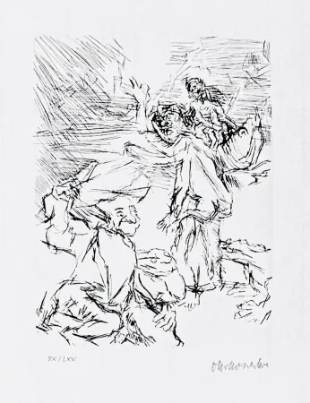 Gravure Kokoschka - Dionysus and the heavily laden Xanthias at the Lake of the Dead