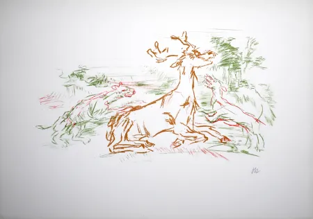 Lithografie Kokoschka - Le cerf, le cygne sont des masques..., 1967 - Hand-signed with Oskar Kokoschka's initials
