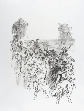 Lithografie Kokoschka - Lear and his men leaving Goneril's castle, 1963