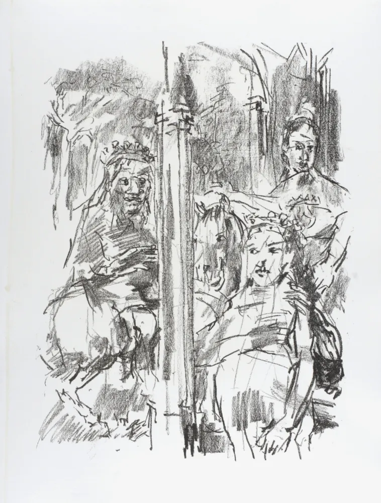 Lithografie Kokoschka - Lear, Regan, Goneril, 1963