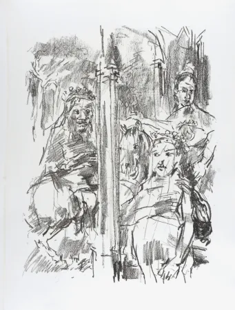 Lithografie Kokoschka - Lear, Regan, Goneril, 1963