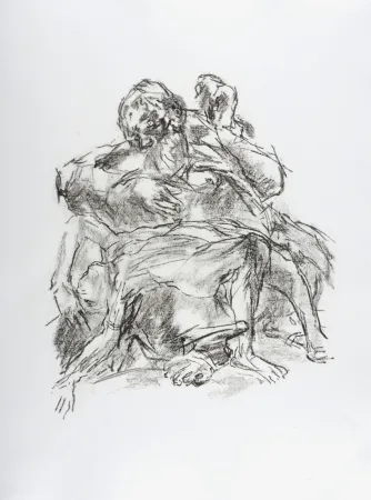 Lithografie Kokoschka - Lear with the body of Cordelia, 1963