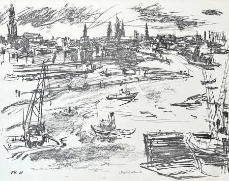 Lithografie Kokoschka - Oskar Kokoschka (1886–1980) - Port of Hamburg - Lithograph on paper - 1961