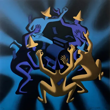 Zeefdruk Kostabi - CASH DANCE (BLUE)