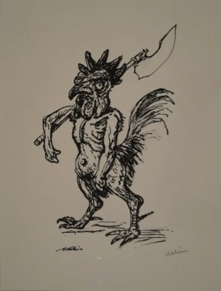 Lithografie Kubin - Kampfhahn