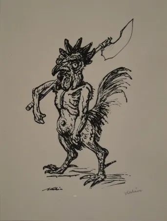 Lithografie Kubin - Kampfhahn