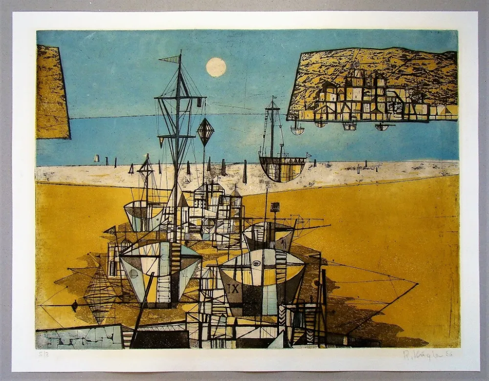 Ets En Aquatint Kügler - Strandbild- 1956