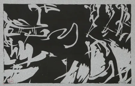 Houtsnede Kupka - Bílé rytmy na černém