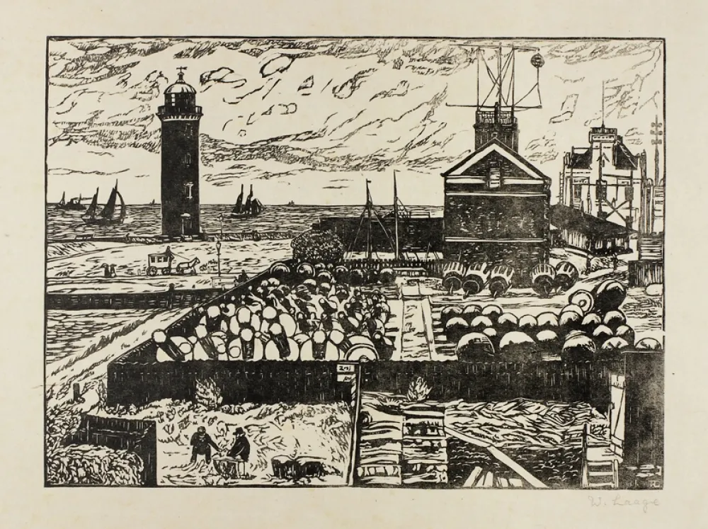 Houtsnede Laage - Beim Leuchtturm (At the Lighthouse)