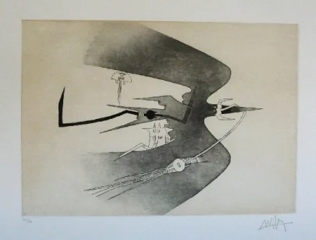 Ets En Aquatint Lam - Des hommes oiseaux, des nageurs courbes