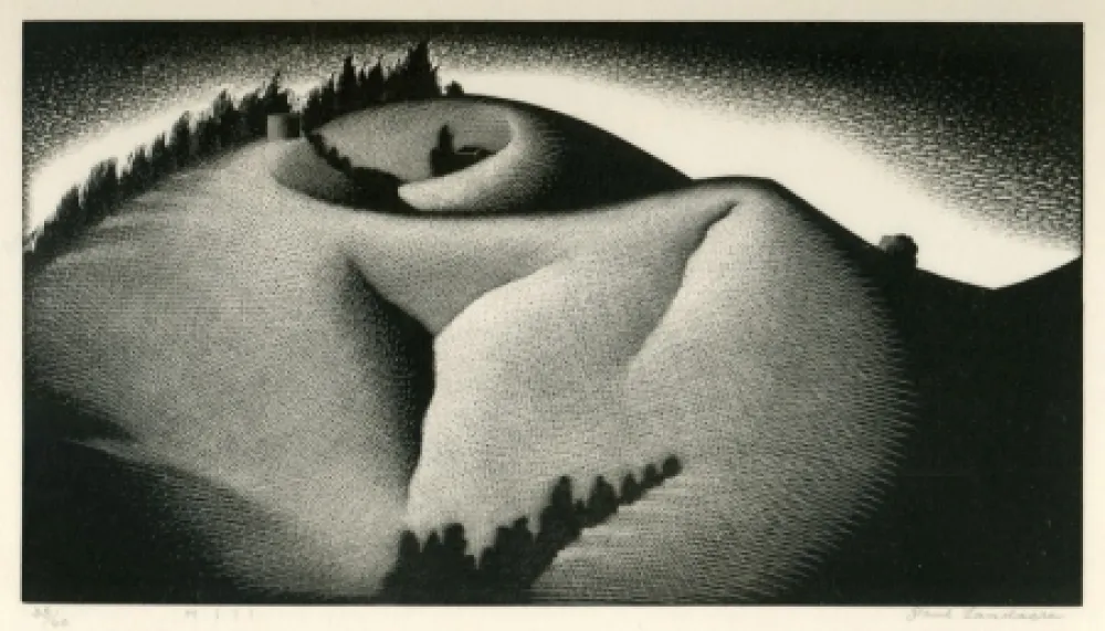 Houtsnede Landacre - Hill