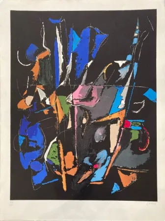 Lithografie Lanskoy - Composition abstraite sur fond noir 