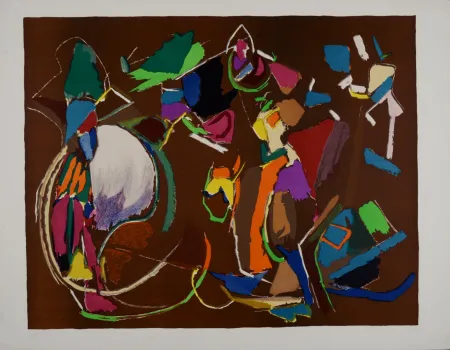 Lithografie Lanskoy - Composition sur fond marron, c. 1970 - Hand-signed