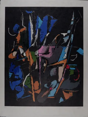 Lithografie Lanskoy - Composition sur fond noir, circa 1968