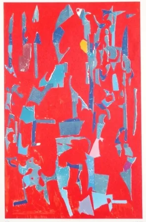 Lithografie Lanskoy - Composition sur fond rouge