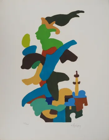 Lithografie Lapicque - Le passage de la flamme olympiqu