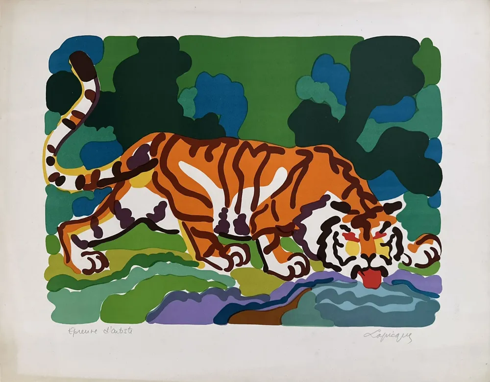 Lithografie Lapicque - Tigre buvant