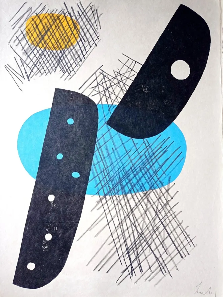 Lithografie Lardera - Berto LARDERA, Abstract Geometric Composition, Original lithograph, 1970, Hand signed in pencil