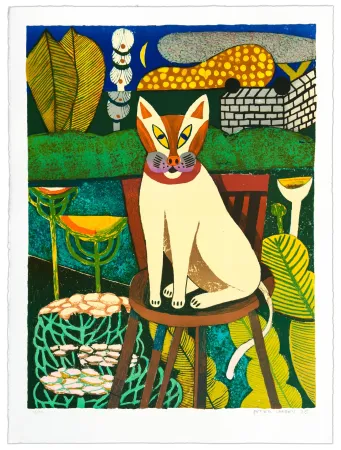 Lithografie Larsen - La Chat dans le Jardin