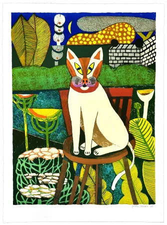 Lithografie Larsen - Le chat dans le jardin