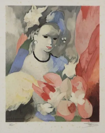 Lithografie Laurencin - Femme au bouquet de fleurs