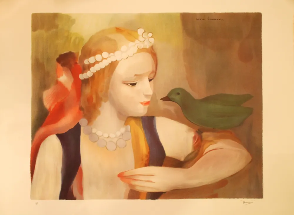 Lithografie Laurencin - La jeune fille à l'oiseau