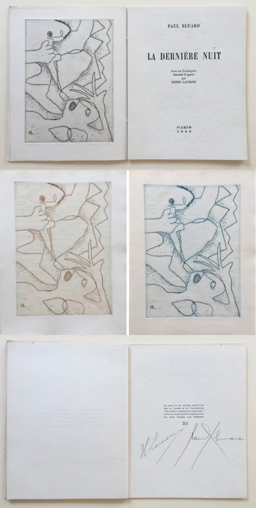 Geïllustreerd Boek Laurens - Paul Éluard : La Dernière Nuit. Avec un frontispice gravé par Henri Laurens (1942).