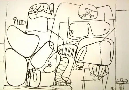 Lithografie Le Corbusier - Black and White lithograph from the Portofolio “Cortège” - 1939. Fall of Barcelona