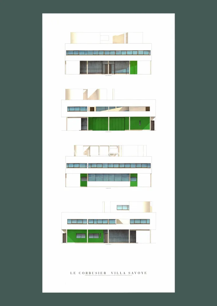 Lithografie Le Corbusier - Le Corbusier: 'Villa Savoye, Four Elevations' Offset-lithograph