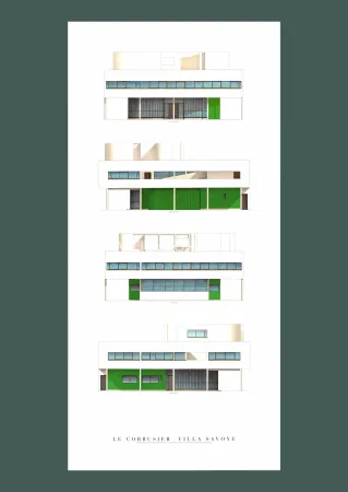 Lithografie Le Corbusier - Le Corbusier: 'Villa Savoye, Four Elevations' Offset-lithograph